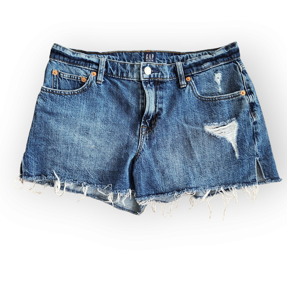 GAP Pants - Gap Dark Wash Mid Rise Distressed Ripped Jean Shorts 28